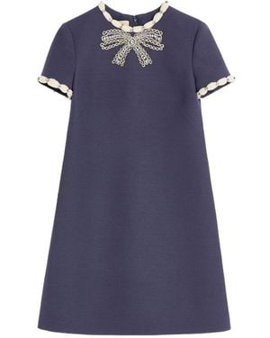 Valentino Wool And Silk Embroidered Dress - Blue