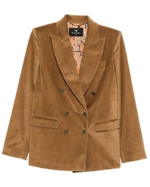 Etro Camel-Colored Ribbed Double-Breasted Blazer - Brown