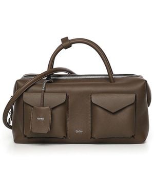 Max Mara Large Leather Satchel Bag With Pockets - Brown