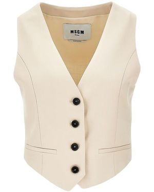 MSGM V-Neck Button Fastening Gilet - Natural