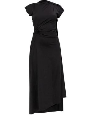 Victoria Beckham Asymmetrically Draped Midi Dress With Soft Ruching - Black