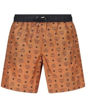 MCM Pantaloncini Da Mare Logo - Marrone