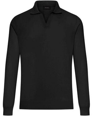 Nome Cotton Knitted Tennis Polo - Black