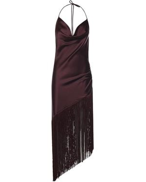 Pinko Asymmetrical Satin Dress With Fringe - Purple