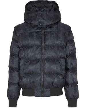 Balmain Cropped Monogram Jacquard Padded Jacket - Blue