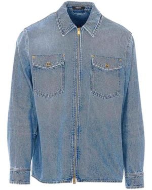Versace Zipped Denim Shirt - Blue
