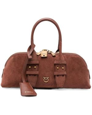Pinko Horizo Suede Bowling Bag With Charm - Brown