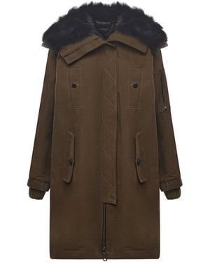Dolce & Gabbana Long Down Jacket With Fur Trim - Green