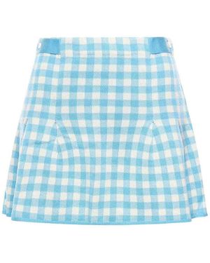 Guest In Residence Checked Linen And Silk Blend Skirt - Blue