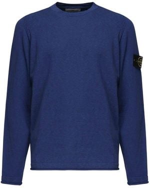 Stone Island Crewneck Jumper With Small Cuffs - Blue