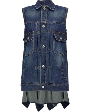 Sacai Ruffled Denim Dress - Blue