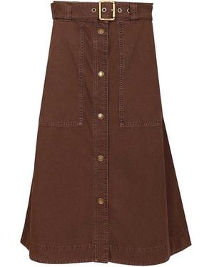 Moncler Cotton Midi Skirt With Belt - Brown