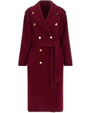 Alberta Ferretti Long Wool Coat - Red