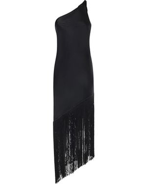 Pinko Satin Dress With Fringe - Black