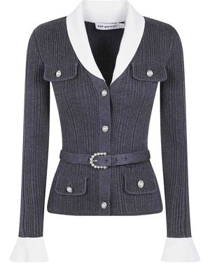 Self-Portrait Ribbed Nit Cardigan - Blue