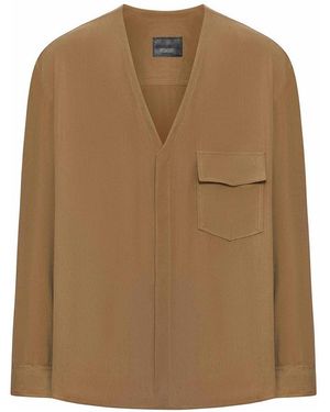 Giorgio Armani Viscose Blouse With V-Neck And Patch Pocket - Brown