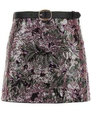 Self-Portrait Floral Sequin Mini Skirt - Gray