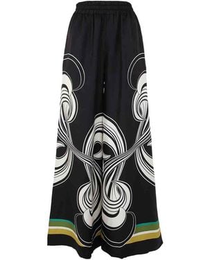 La DoubleJ Ladies Twill Silk Palazzo Trousers - Black