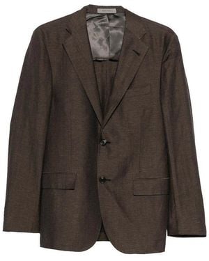 Corneliani Single-Breasted Wool-Linen Blend Jacket - Brown