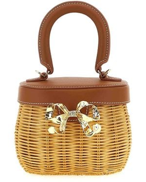 Self-Portrait Rattan Bow Basket Handbag - Metallic
