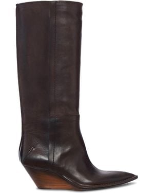 Capasa Camperos High Leather Boot With Wedge - Brown