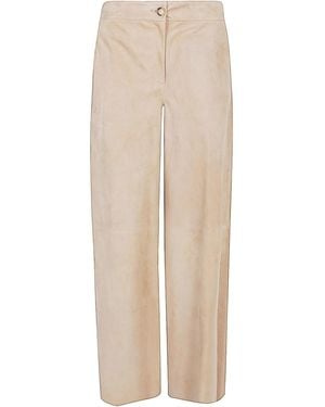 Via Masini 80 Suede Leather Pants - Natural
