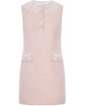 Self-Portrait Mini Dress With Boucle Lace Collar - Pink