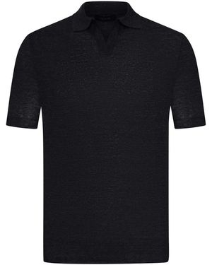 Nome Short-Sleeved Linen Polo Shirt - Black