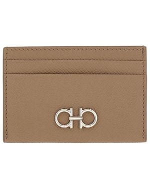 Ferragamo Gancini Grained Leather Card Holder - Natural