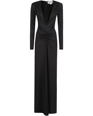 Victoria Beckham Long Sleeve Deep V-Neck Gown - Black