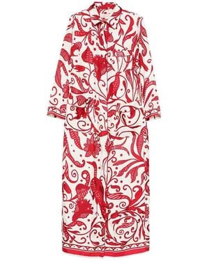 F.R.S For Restless Sleepers Printed Silk Long Shirtdress - Red