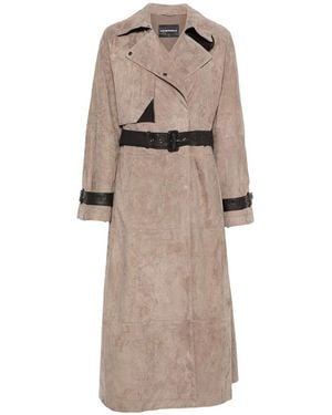 Emporio Armani Leather Trench Coat - Natural