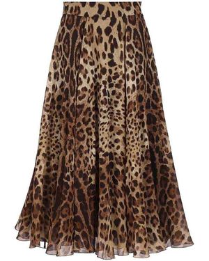 Dolce & Gabbana Printed Chiffon Circle Skirt - Brown