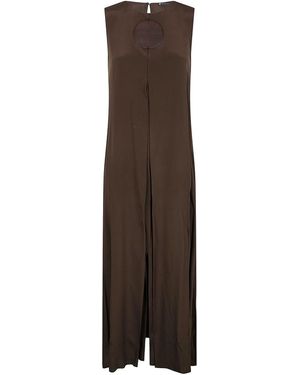 Pierantonio Gaspari Silk Short Sleeves Long Dress - Brown