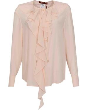 Max Mara Mstepica Silk Blouse With Ruffles - Pink