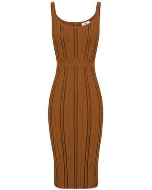 Elisabetta Franchi Mustard Slim-Fit Midi Knit Dress - Brown