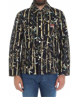 KENZO Denim Jacket With Bamboo Print - Black