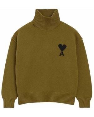 Ami Paris Pull Col Cheminee De Coeur - Green
