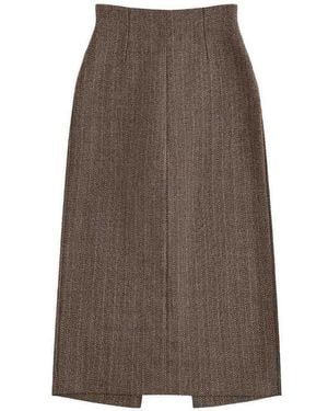 Maison Margiela Herringbone Virgin Wool Midi Pant Skirt - Brown