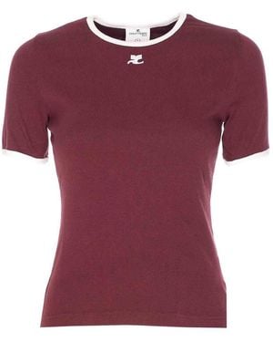 Courreges Bordeaux Signature Contrast T-Shirt - Red