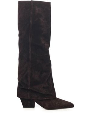 Paris Texas Jane Fold Suede Boots - Black