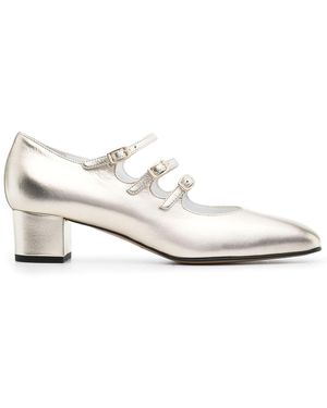 CAREL PARIS Platinum Laminated Leather Mary Jane Court Shoes - White