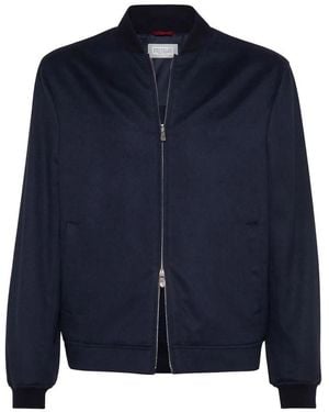 Brunello Cucinelli Cashmere Flannel Bomber Jacket - Blue