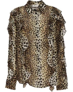 Blumarine Georgette Shirt With Ruffles - Brown