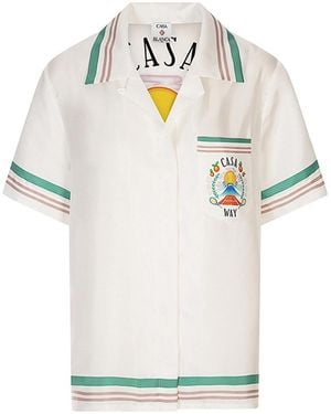 CASABLANCA Printed Short Sleeve Silk Shirt - White