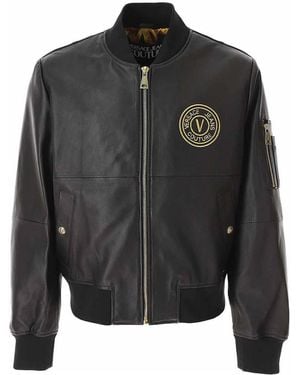 Versace Jeans Couture V Emblem Leather Jacket - Black