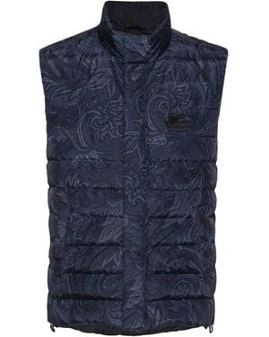 Etro Quilted Sleeveless High Neck Vest - Blue