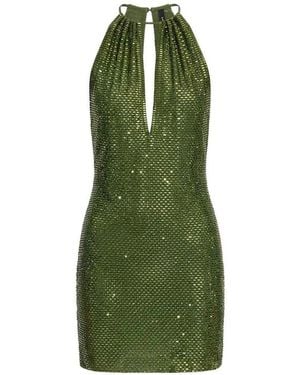 Self-Portrait Rhinestone Mini Dress - Green