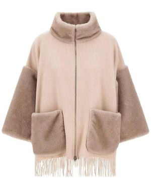 Herno Mink-Effect Wool And Cashmere Marl Poncho - Natural