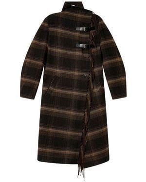 Isabel Marant Gihan Long Checked Fringed Coat - Black